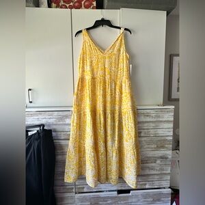 ☀️ Sonoma Yellow White Maxi Sundress XS NWT 💛 Sleeveless Cotton
